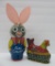 Baldwin wind up laying chicken and wind up Mattel Peter Cottontail