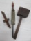 Antique tool lot, wood mallet, Monotype thermometer and scribe