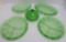 Green depression glass, apple blossom pattern, serving pieces