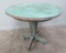 Folk art round distress painted green wooden table, 21 1/2