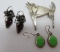 Sterling stylized Native American wolf pin and two pair of earrings