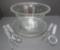 Large candlewick bowl with under plate, 2 serving utensil sets