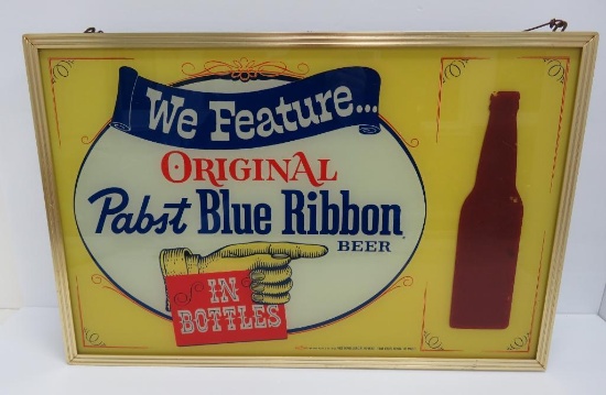 We Feature Original Pabst Blue Ribbon Beer in Bottles, light up sign, works