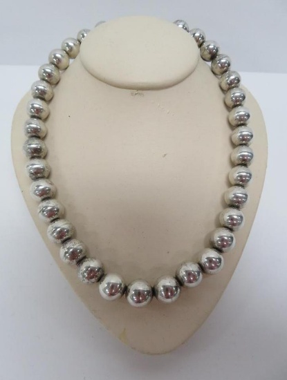Silver beaded 15" necklace, wire strung