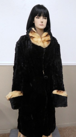 Vintage full length fur coat, Fort Atkinson Wis-Breuer Furs, black and brown