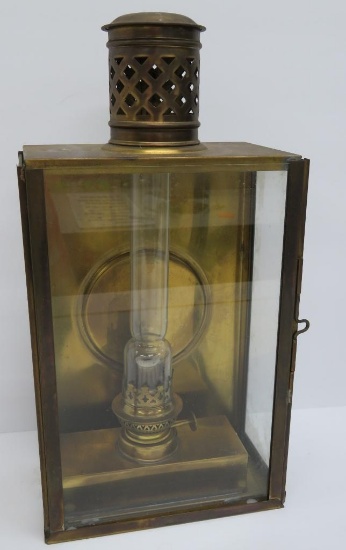 Brass Kerosene Bulkhead lamp, 15 1/2" tall