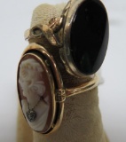 Two vintage 10k Gold filled rings, cameo ring and black onyx ring