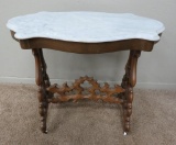 Turtle top marble table, white marble, ornate base, 32