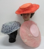 Three vintage spring disc hats, colorful garden hats