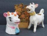 Elsie and Elmer the Cow Gridley Dairy advertising, and two cow creamers