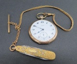 Gruen Verithin model 15 jewel pocket watch with chain and pen knife