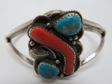 Coral and Turquoise cuff bracelet
