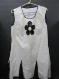 Retro MCM Plastic Pleather romper dress, black and white flower design, size 42
