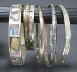 Five bangle and cuff bracelets, Abalone and silver 925