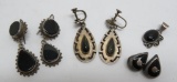 Silver and black onyx earrings and pendant, marked Mexico 925 and Navajo MKM sterling