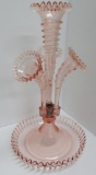 Lovely pink art glass epergne, 18