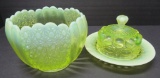 Vasoline glass covered butter and bowl