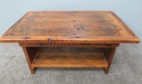 Beautiful rough cut primitive table with shelf, 30