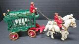 Vintage Cast iron Overland Circus horse drawn wagon with polar bear, 14
