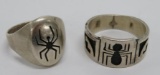 Two Sterling rings, 1 Native American Floyd Namingha Lomakayvaya insect ring, Spiders