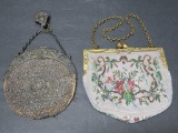 Two vintage purses, micro bead and steel facet