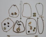 Vintage Jewelry lot, watch chains, pins and Marine Watch