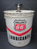 Vintage 5 gallon Phillips 66 Lubricant can with cover and nozzle,13 1/2