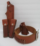 Leather ammo belt, holster and two cartridge sheaths
