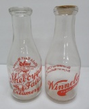 Winnebago and Sheboygan Falls pyro milk bottles, quarts