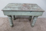 Distress painted table, spool style legs, 28