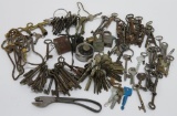 Large group of assorted keys, 5 locks,and 6 bottle openers, about 125 keys