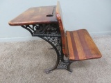 Small antique school desk, cast iron ornate base