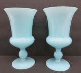 Two blue opaline glass vases, 6 1/2