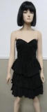 Retro Chia black suede strapless tiered dress, size 8