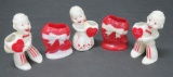 Five vintage Valentines plastic candy containers, 2 1/2