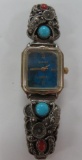 Native wrist watch with turquoise and coral band