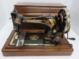 Ornate patent 1886 Singer Sewing Machine in wood case, hand crank, serial # 13227416