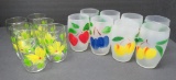 14 hand painted glasses, fruits, clear and frosted, 4