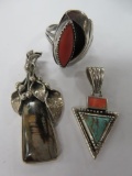 Two stone pendants and coral ring