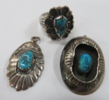 Two Native American styled pendants and ring