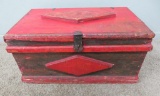 Primitive red painted wood trunk, 29
