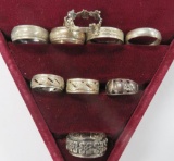 Nine vintage band rings, sizes 4 1/2 to 10 1/2