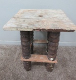Folk Art rustic wood stacked leg table, 16