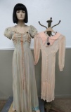 Two vintage dresses, sheer, peach