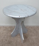Round Folk Art table, painted silver, 25