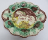 Antique 1800's Majolica dog charger, 10 1/2