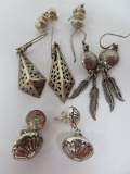 Four pair of silver pierced earrings, Native American designs
