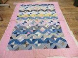 Vintage patchwork tied quilt top with backing, 71