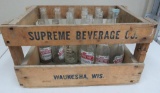 Supreme Beverage Co wooden crate, 10 Bingo Bottles and Five Supreme bottles