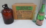 Bethesda Bon Ton Beverage Co cardboard case and Three advertising bottles